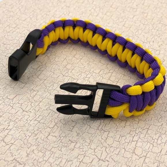 🍀 Purple & Yellow Paracord Emergency Cord Unisex Buckle Bracelet - Picture 3 of 5